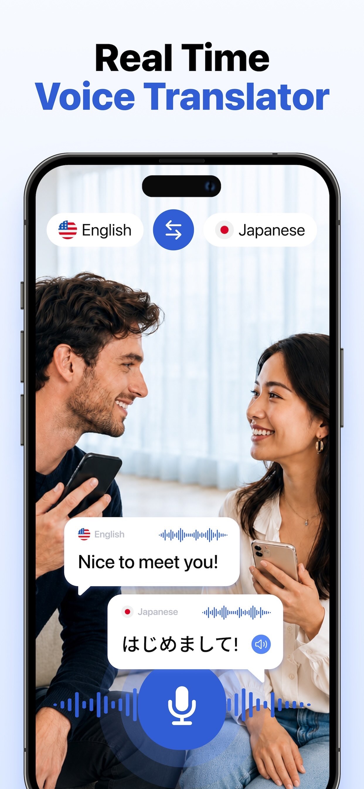 Translate AI translating a conversation between English and Japanese